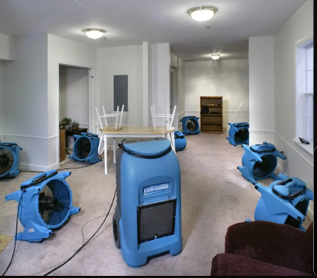 Air movers and dehumidifier setup for Water Extraction & Removal in Watchung